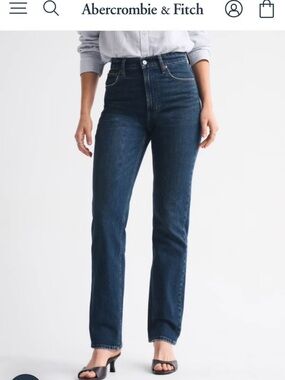 Abercrombie & Fitch High-Rise Straight Jeans — Dark Indigo